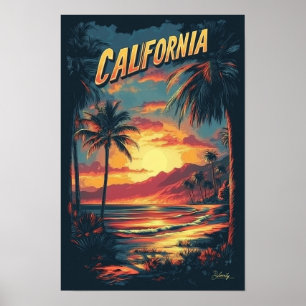 Poster California USA Vintage Illustration Viagem
