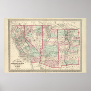 Póster Califórnia, Utá, Nevada, Colorado