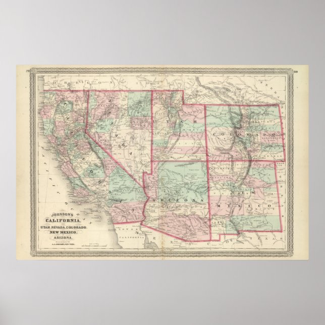 Póster Califórnia, Utah, Nevada, Colorado (Frente)
