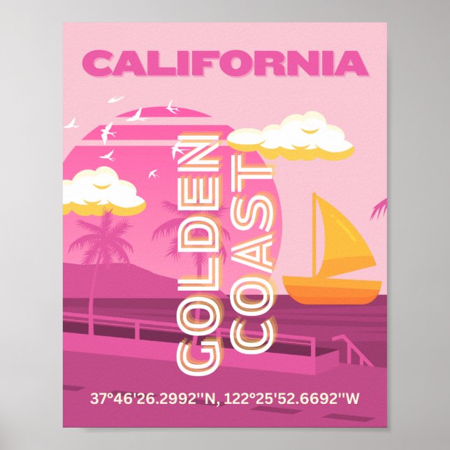 Poster Califórnia, Viagem Art, Pré-aposto, rosa (Frente)