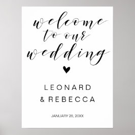 Poster Caligrafia Boas-vindas, sinal de casamento preto e