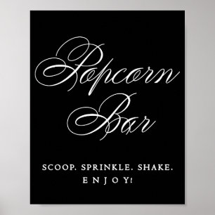 Poster Caligrafia Branca de Bar de Pipoca Elegante Mesa
