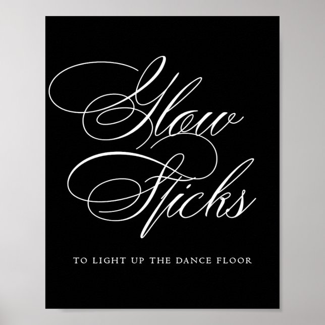 Poster Caligrafia branca Elegante Glow Sticks | Mesa Chic (Frente)