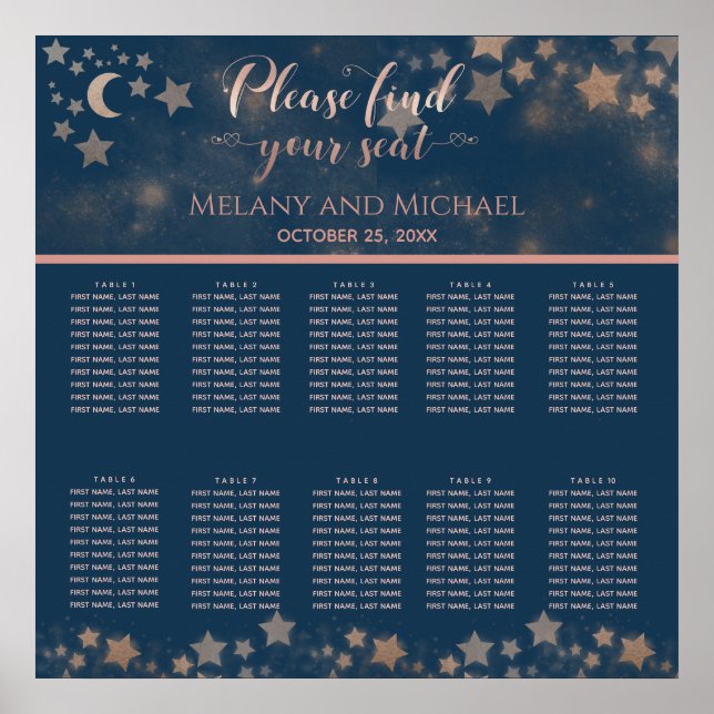 Poster Caligrafia celestial romântica e estrelas (Frente)