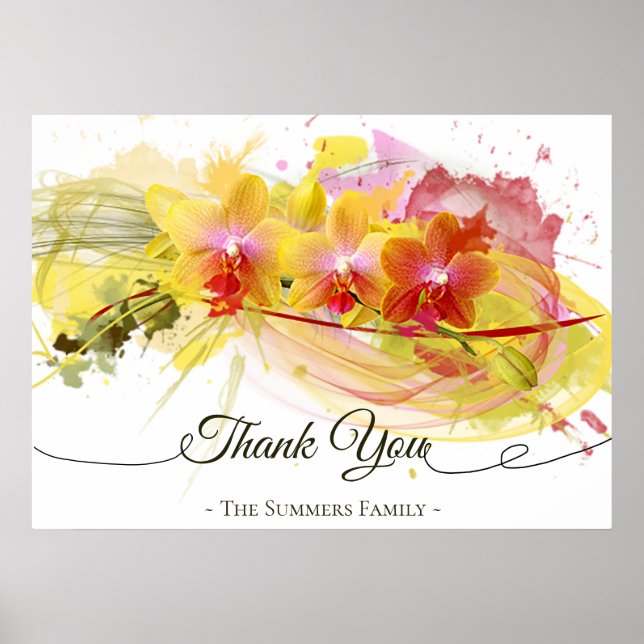 Póster Caligrafia de apresentação de cor das orquídeas ab (Frente)