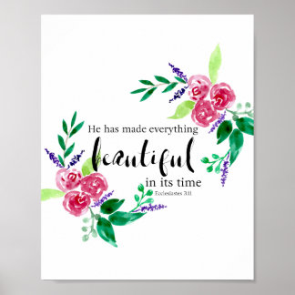 Poster Caligrafia de Bíblia das Flores de Aquarela