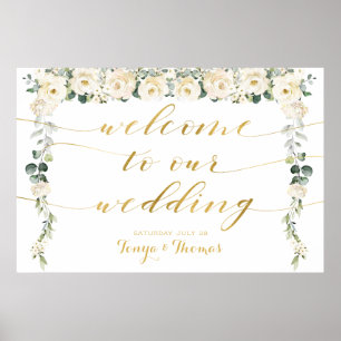 Poster Caligrafia Dourada De Branca Bem-Vindo Ao Casament