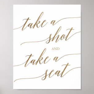 Poster Caligrafia Dourada Elegante Sente-Se.