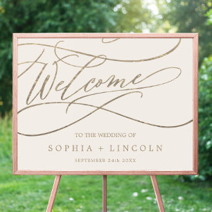 Poster Caligrafia Dourada romântica   Ivory Welcome Weddi
