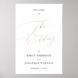 Poster Caligrafia Dourada Rosa Branca Casamento Simples