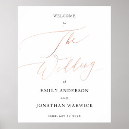 Poster Caligrafia Dourada Rosa Branca Casamento Simples