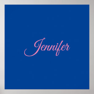 Poster Caligrafia Elegante Azul Cor-de-Rosa Nome Personal