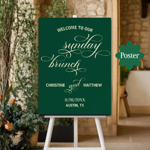 Poster Caligrafia Elegante Domingo Brunch Teal Welcome