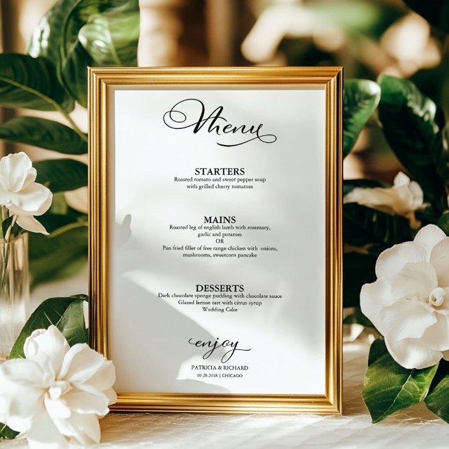 Poster Caligrafia Elegante Simples no Menu Casamento (Criador carregado)