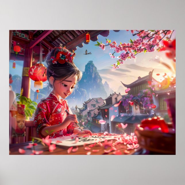 Poster Caligrafia Escrevendo da Garota Cômica em maio (Frente)