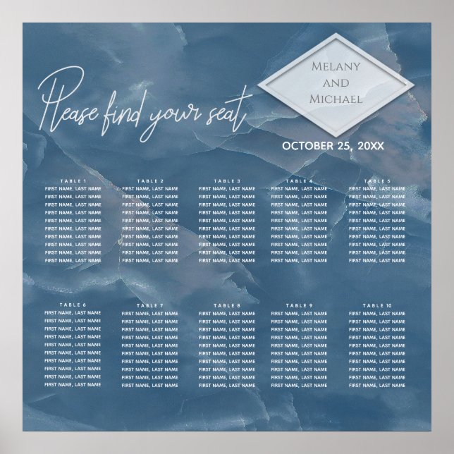 Poster Caligrafia geométrica do mármore azul-romântico ma (Frente)