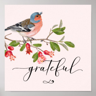 Poster Caligrafia Grateful Watercolor Pink
