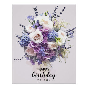 Póster Caligrafia personalizada do aniversário do buqu