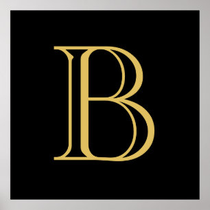 Poster Caligrafia Profissional de Monograma Dourado Preto