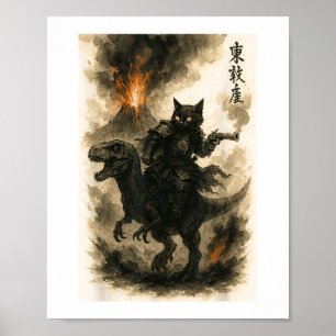 Poster Caligrafia Retroativa Gato Dinossauro Erupção vulc