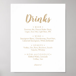 Poster Caligrafia Simples Dourado Sinal de Menu Bebidas