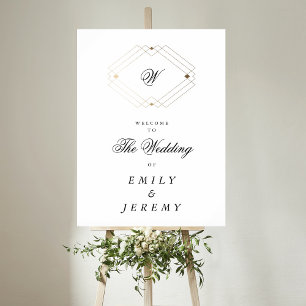 Poster Caligrafia Tipografia Monograma Dourado Casamento