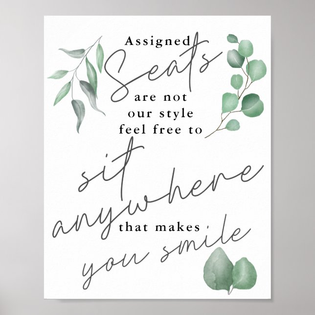 Poster Calligrafia Greenery Senta-Se Em Qualquer Lugar Si (Frente)