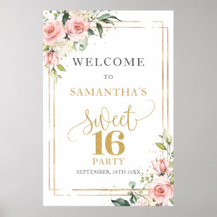 Poster Calliografia Blush e Gold 16 anos de boas-vindas