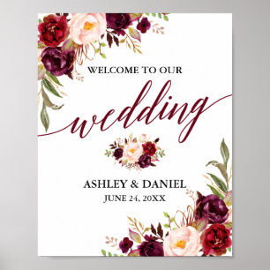Poster Calliografia Floral Burgundy Wedding