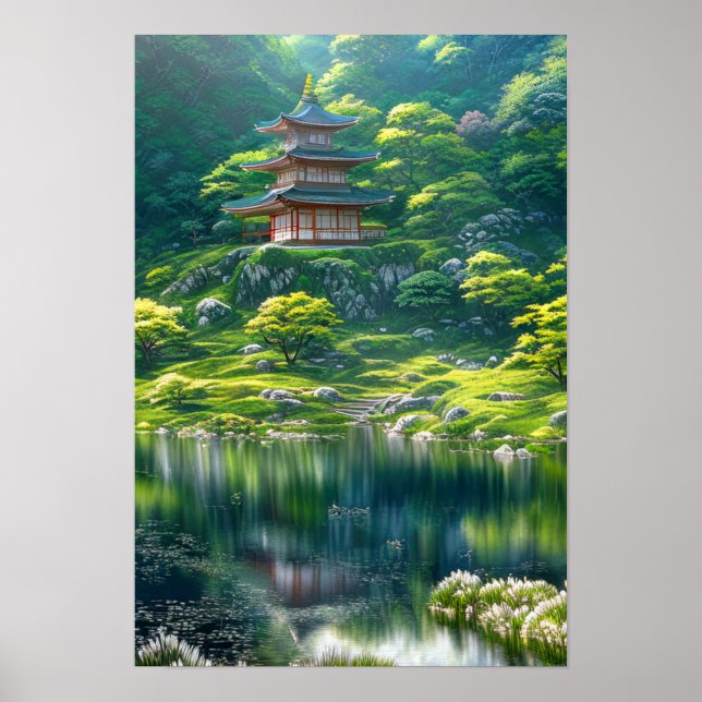 Poster Calma e beleza de um templo japonês (Frente)