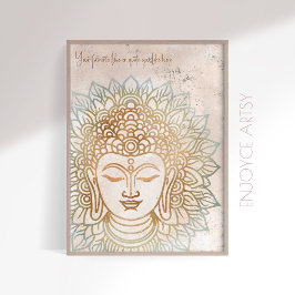 Poster Calma tons neatrais de ouro buda indiana arte em p