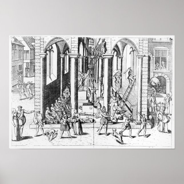 Poster Calvinistas destruindo estátuas (Frente)