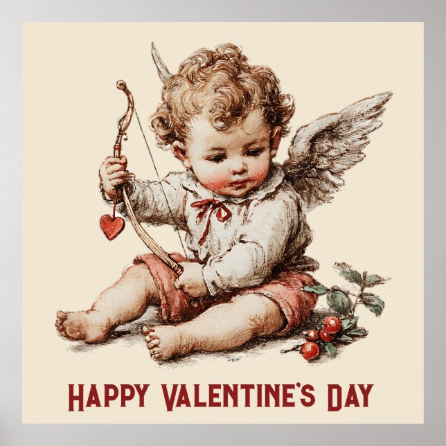 Poster Cama de Cupido Antigo com Arco de Coração (Frente)