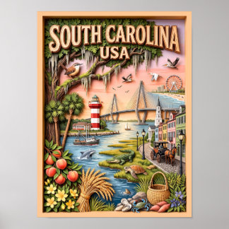 Poster Camada de Marcas Históricas da Costa da Carolina d