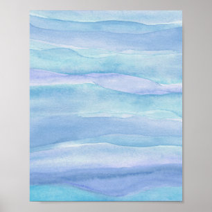 Poster Camadas Abstrato de Oceano Roxo Azul Arte de Aquar