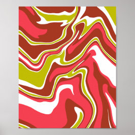 Poster Camadas de Cor Fluida em Vermelho, Verde Oliva e B