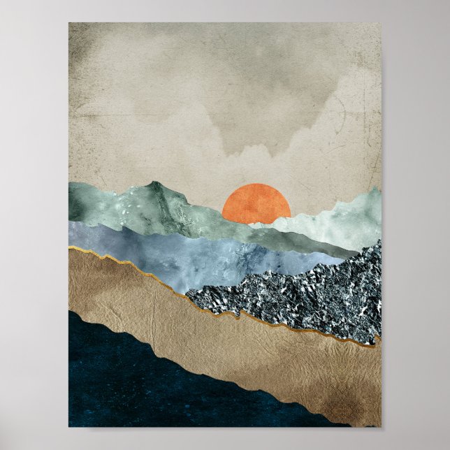 Poster Camadas de Montanha Texturizadas com Brilho Sunset (Frente)
