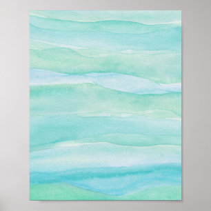 Poster Camadas de Oceano Verde Azul Abstrato Aquarela Art