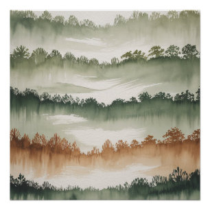 Póster Camadas Florestais Mistas - Paisagem de Aquarela