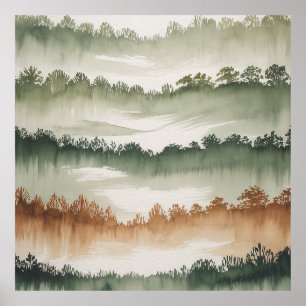 Poster Camadas Florestais Mistas - Paisagem de Aquarela