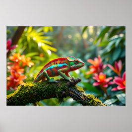 Poster Camaleão Colorido, cercado por Folhagem Lush