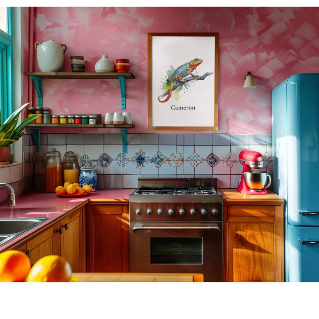 Póster camaleão em cores vibrantes de aquarela (Criador carregado)