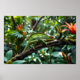 Poster Camaleão Verde Cercado por Folhagem Lush