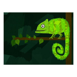 Póster Camaleão verde fofo