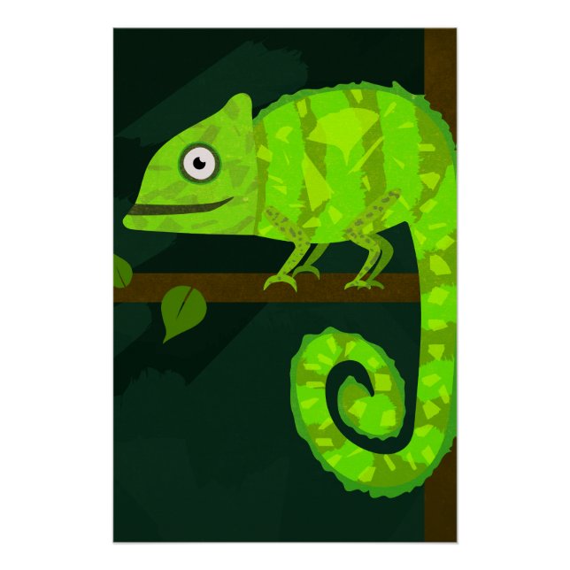 Póster Camaleão verde fofo (Frente)