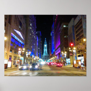 Póster Câmara municipal em Philadelphfia durante a noite