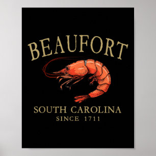Poster Camarão de Beaufort Carolina do Sul Desde 1711 Tan