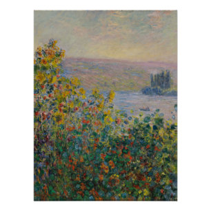 Póster Camas de Flores em Vétheuil, Paisagem Impressionis