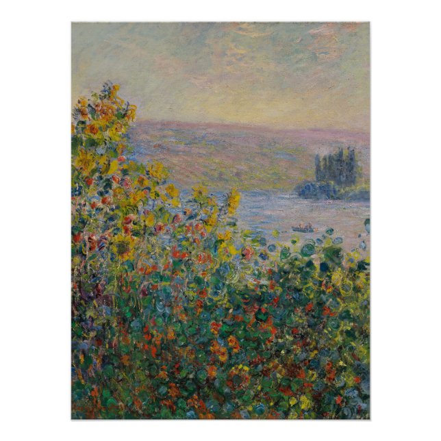 Póster Camas de Flores em Vétheuil, Paisagem Impressionis (Frente)