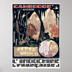 Poster Camboja, Angkor, L'Indochine, Viagem asiático Vin